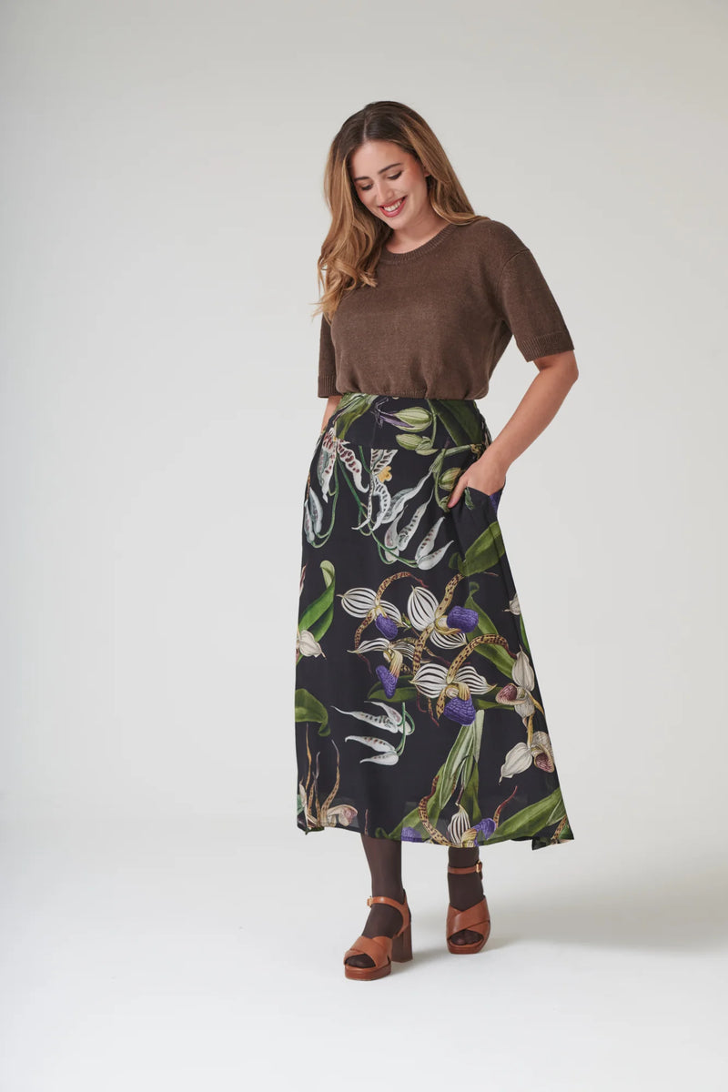 Orchid Black A-line Maxi Skirt