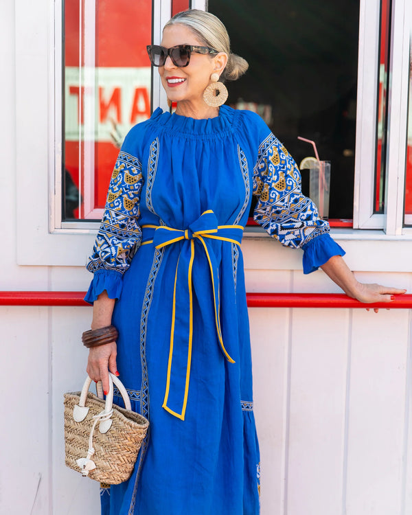 Lillian Dress in PF + Pencil & Paper Co. Embroidered Hens
