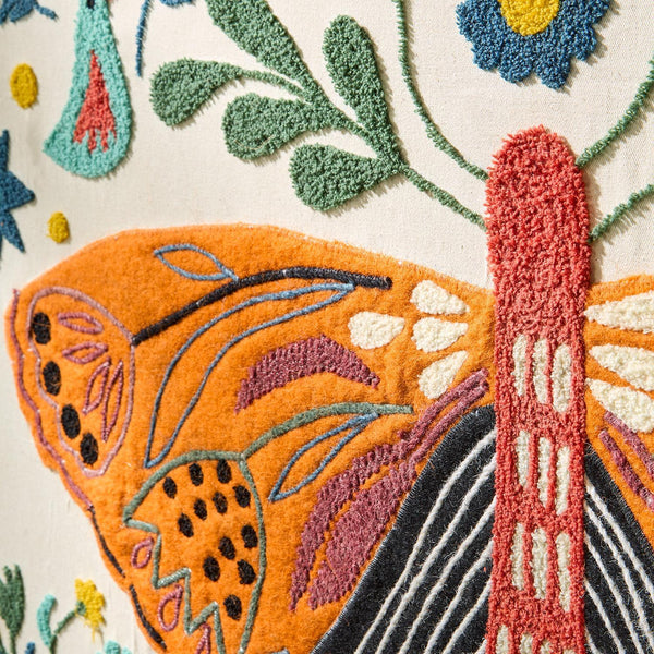 Vintage Butterfly Embroidered Wall Art - Felt/Wood