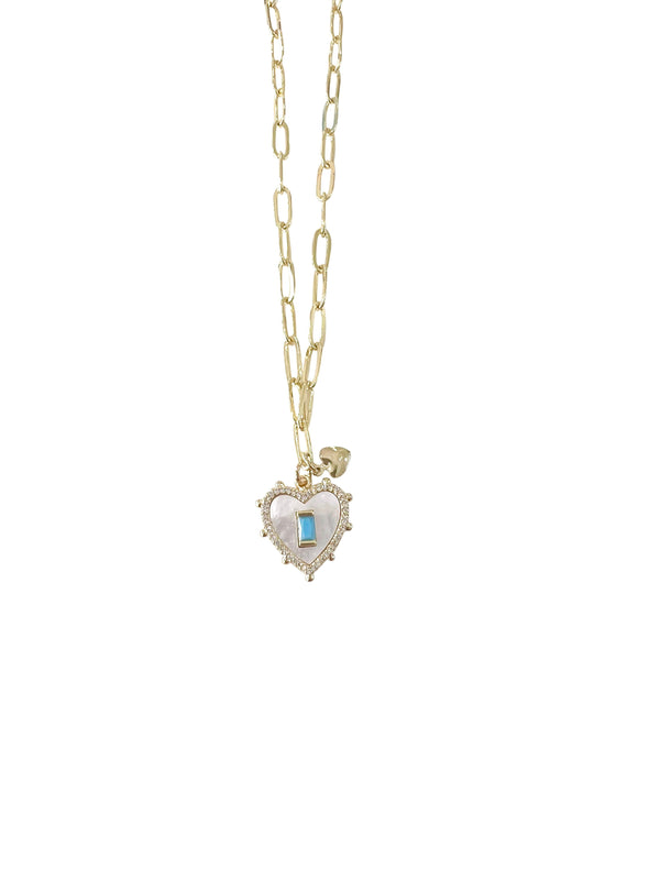 Pearl Heart Neckless with Coloured Gemstone