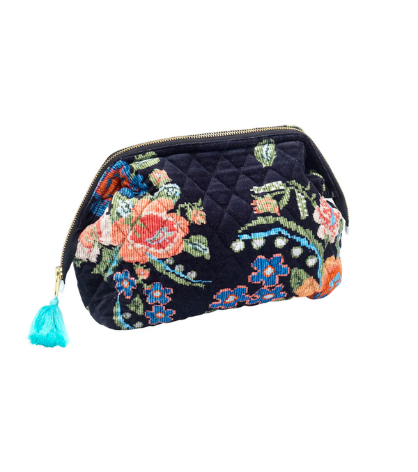 Woven Flower Black Velvet Pouch