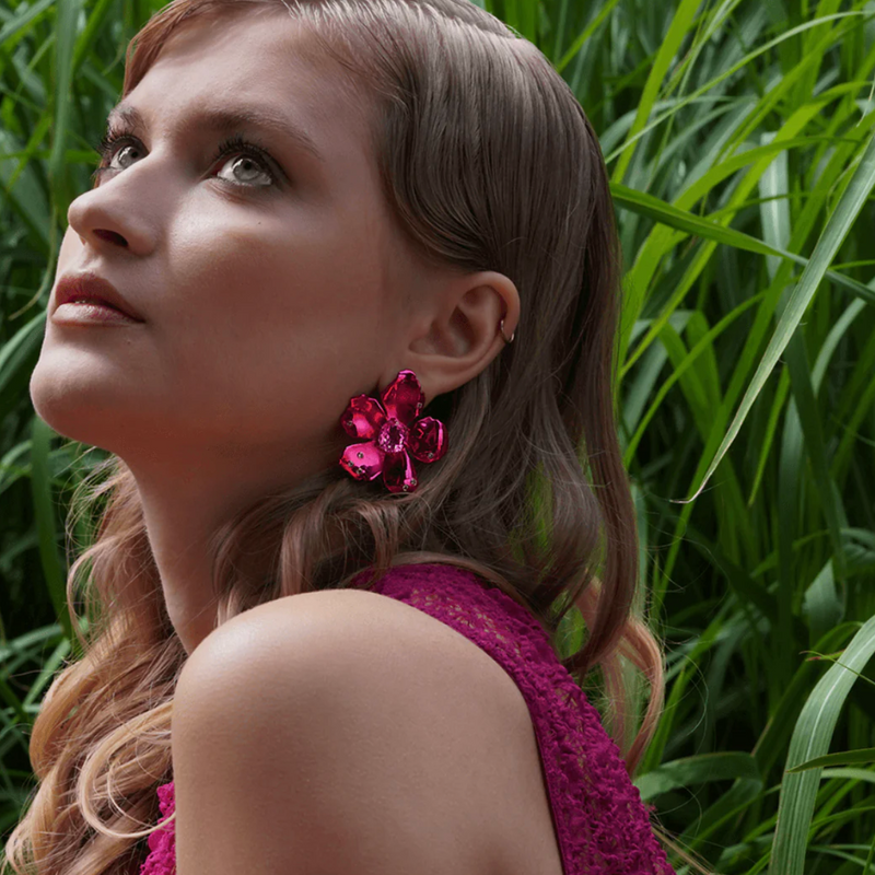 Prom Flower Earring : Green / Pink