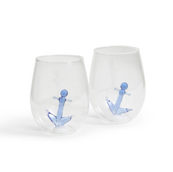 Anchors Aweigh Stemless Wine Glass (20 oz., hand wash recommended) - Hand-Blown Glass