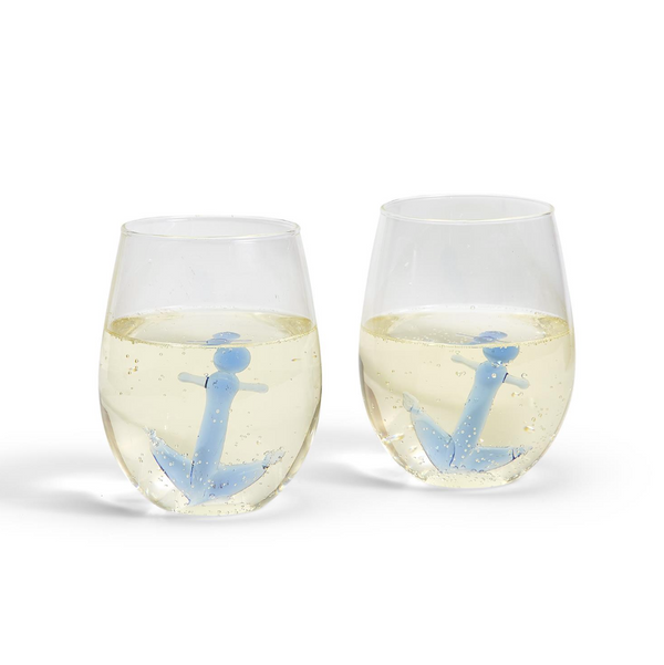 Anchors Aweigh Stemless Wine Glass (20 oz., hand wash recommended) - Hand-Blown Glass