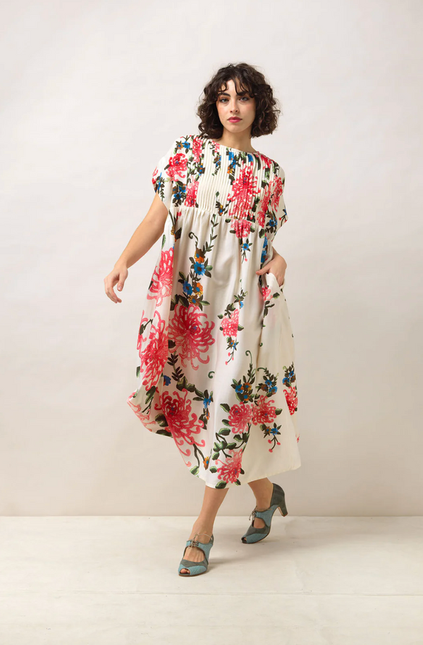 Chrysanthemum Ecru Pleat Dress - Cream