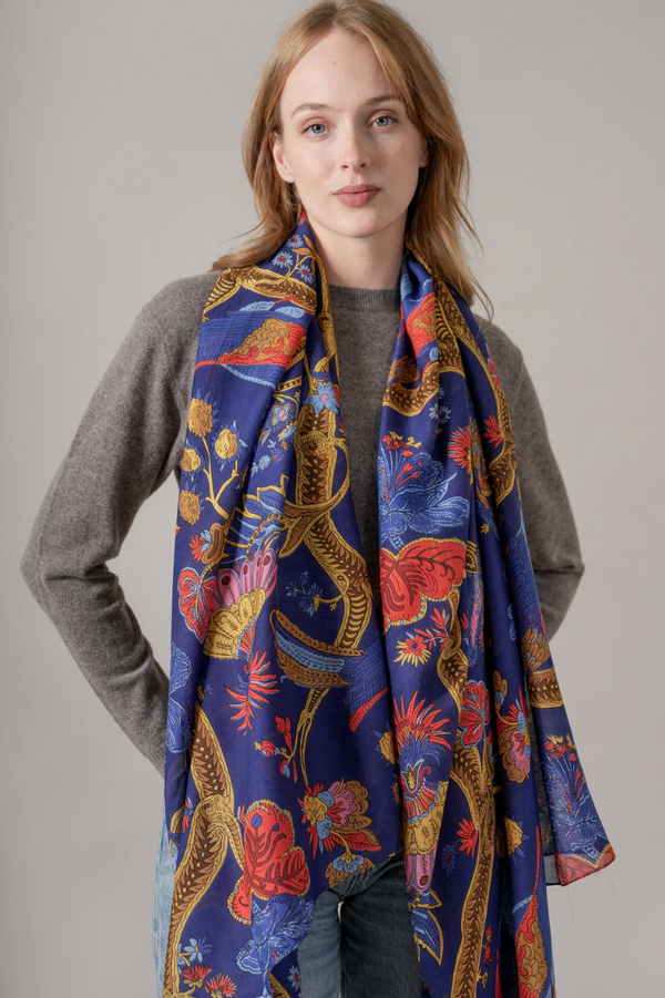 Climbing Peacock Royal Blue Scarf