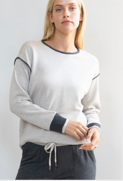 SAMANTHA TWO TONE CREWNECK PULLOVER