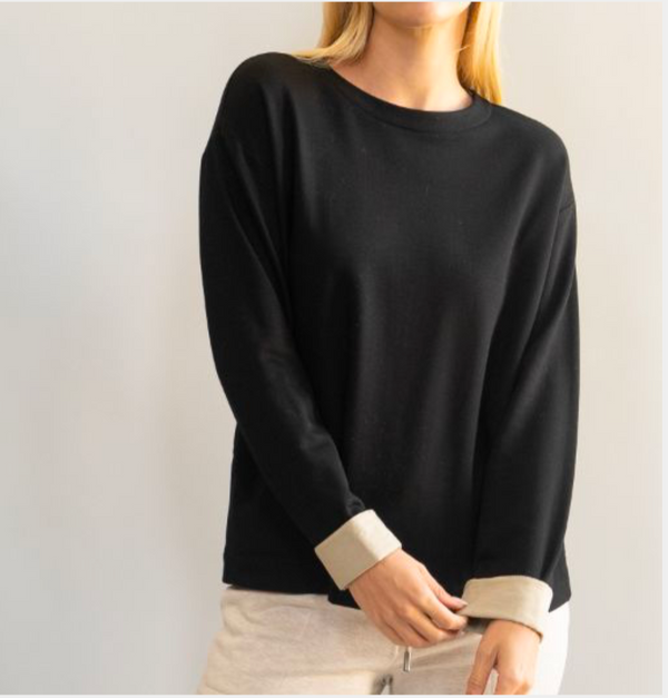 HANA TWO TONE CREWNECK  DRESSY PULLOVER TOP