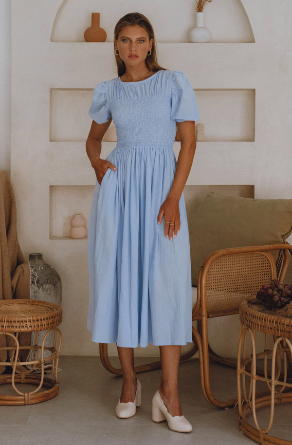 Sophie Smocked Linen Midi Dress
