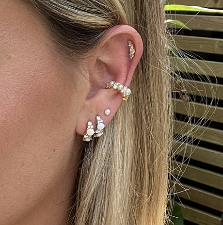 Hannah Martin Pink Opal Huggie Earrings