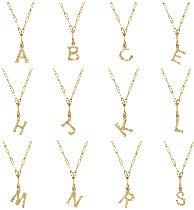 Gold Bamboo Initial Necklace