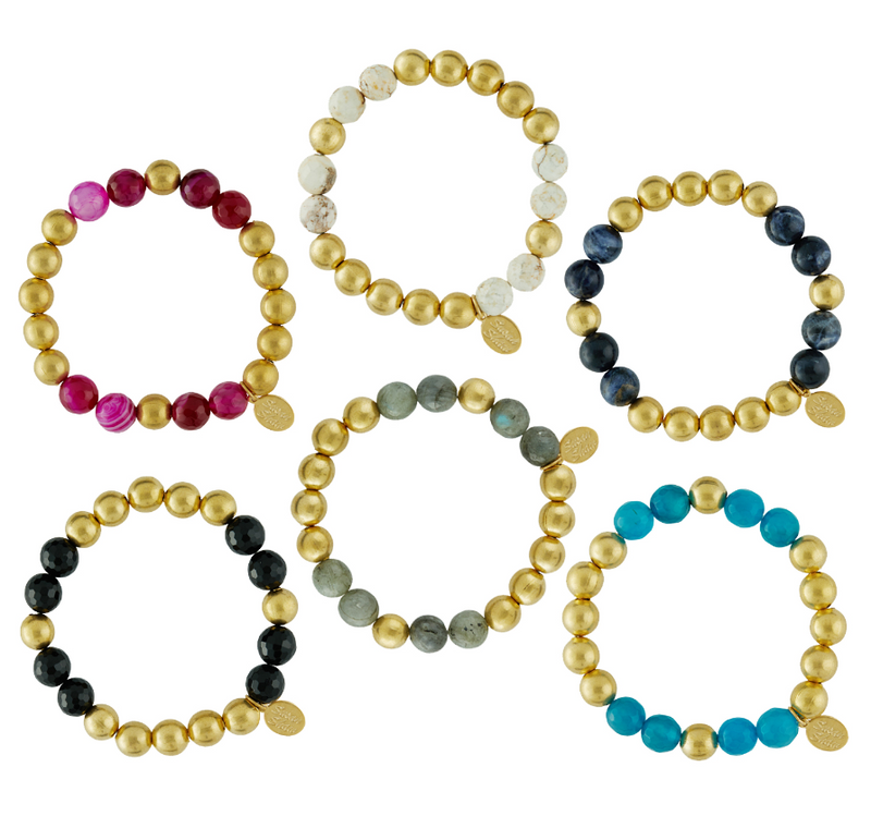 Gold Beaded Bracelets with Stones