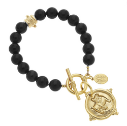 Gold Bulldog Intaglio on Black Onyx Bracelet