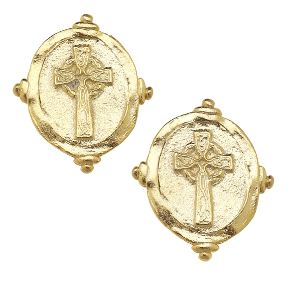 Gold Cross Intaglio Earrings