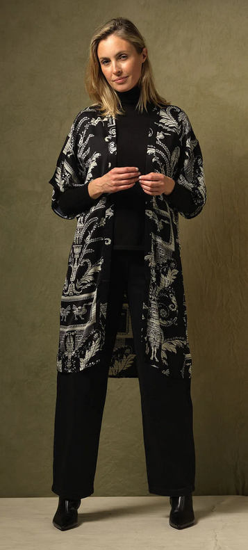 Vintage Damask Black Midi Kimono