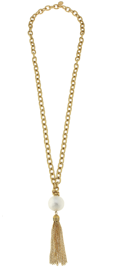 Gold Chain with Pearl and Tassel.
