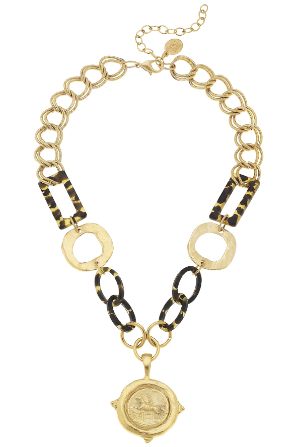Gold & Tortoise Intaglio "Equestrian" Necklace