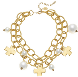 Gold Cross & Pearl Necklace
