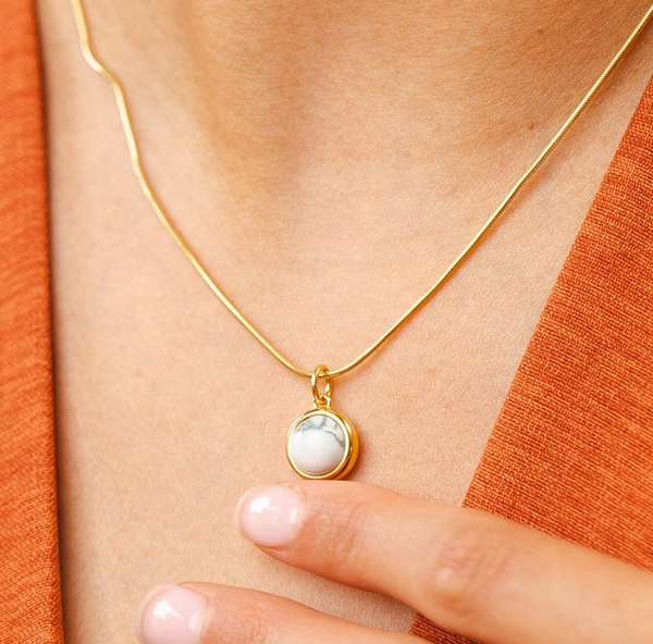 Gold Plated Howlite Positive Thought Stone Necklace