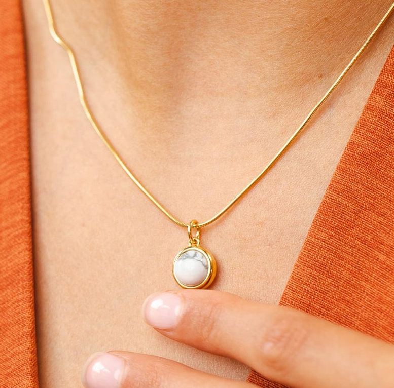 Gold Plated Howlite Positive Thought Stone Necklace