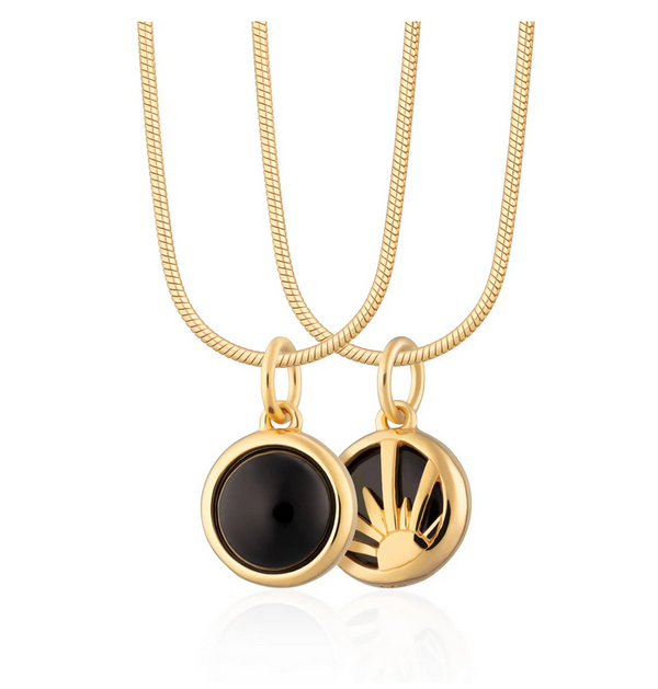 Gold Plated Black Onyx Protection Stone Necklace