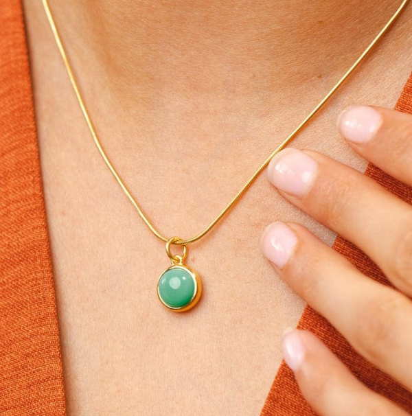 Gold Plated Chrysoprase Happiness Stone Necklace