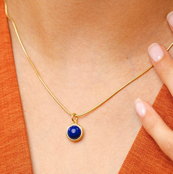 Gold Plated Blue Lapis Wisdom Stone Necklace