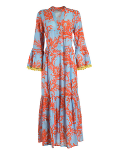 Long Kaftan Light Blue / Coral one size