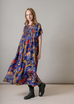 Climbing Peacock Royal Blue Pleat Dress