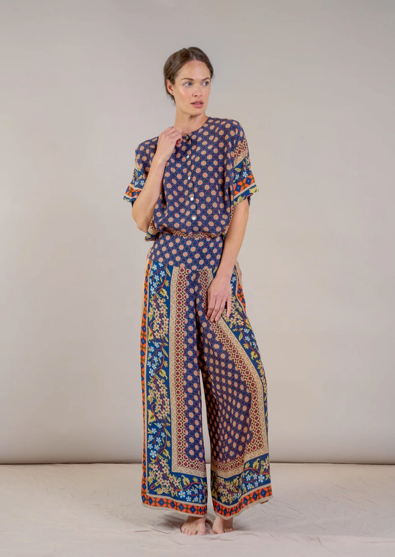 Moorish Blue Crepe Palazzo Pants