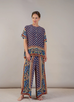 Moorish Blue Crepe Palazzo Pants