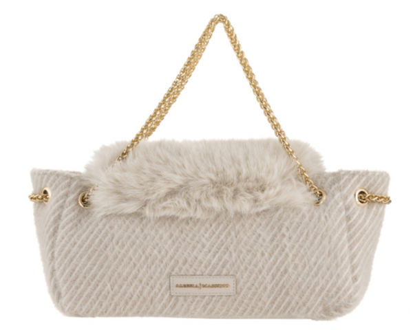 Striped Purse with Faux Fur Accents