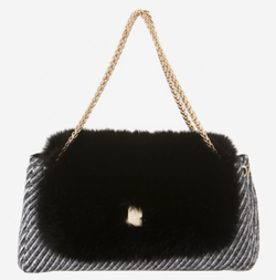 Striped Purse with Faux Fur Accents