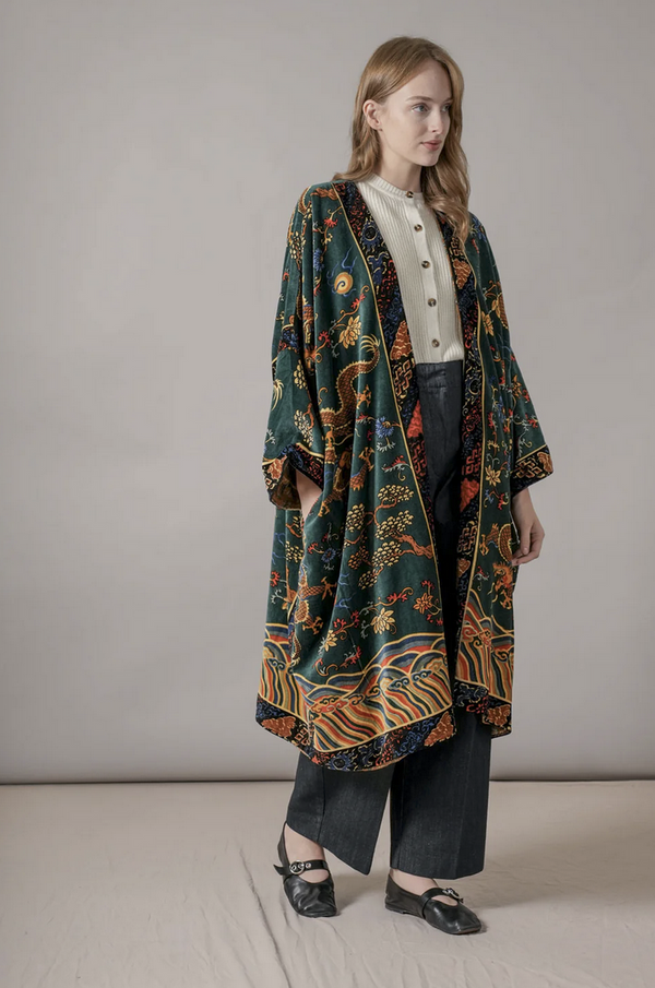 Dragon Green Velvet Grande Kimono