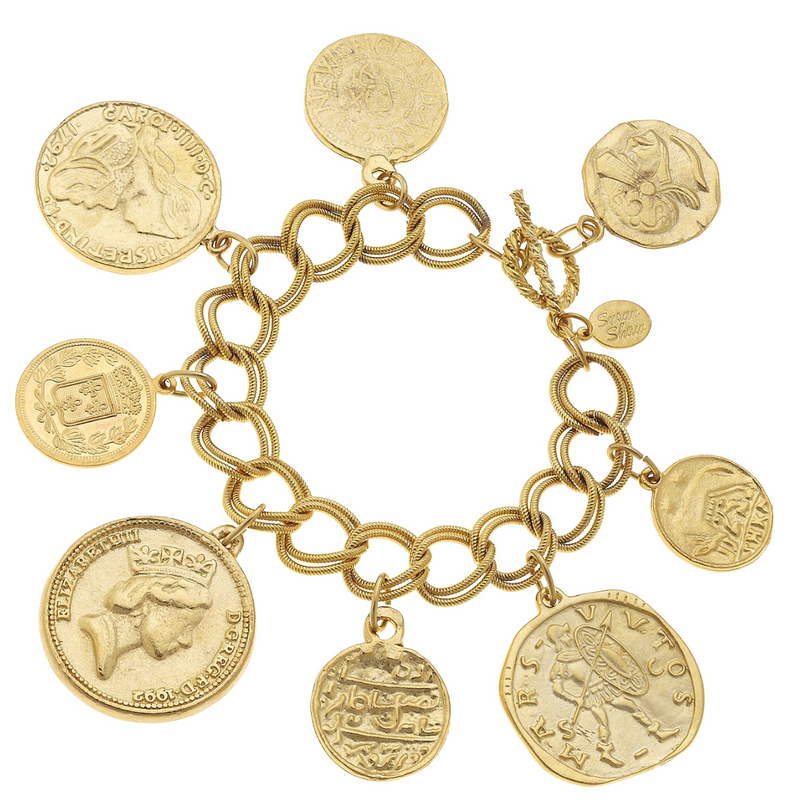 Handcast Gold Coin Charm Bracelet.