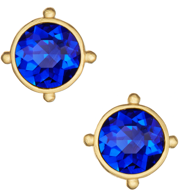 Handcast Gold Round Crystal Stud Earring