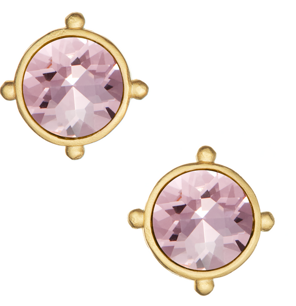 Handcast Gold Round Crystal Stud Earring