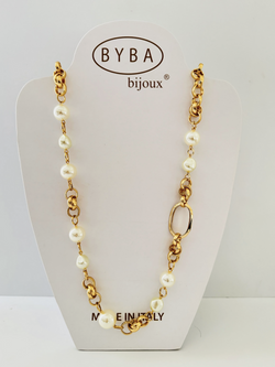 Pearl and Gold Circle Chain Necklace