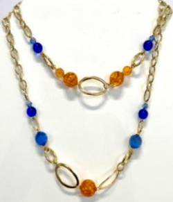 Orange & Blue Jewel Long Necklace