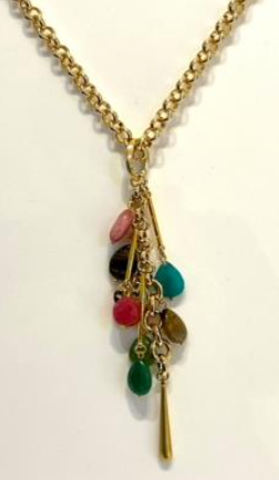 Multi-Coloured Cluster Pendant Long Necklace