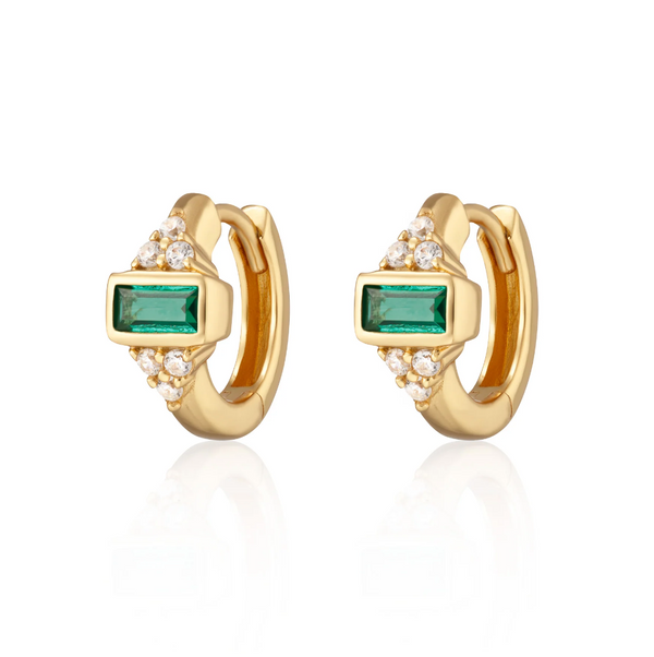 Audrey Huggie Earrings with Green Stones
