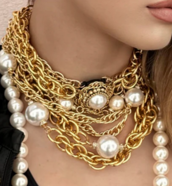 Chunky Layered Necklace with Pearls