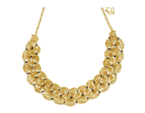 Handmade Floral Hand Wire Weaved Necklace with Black Bead Accents