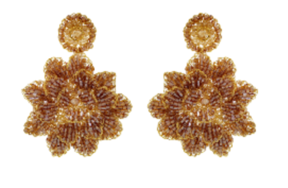 Amber & Gold Blossom Handmade Crochet Large Earrings