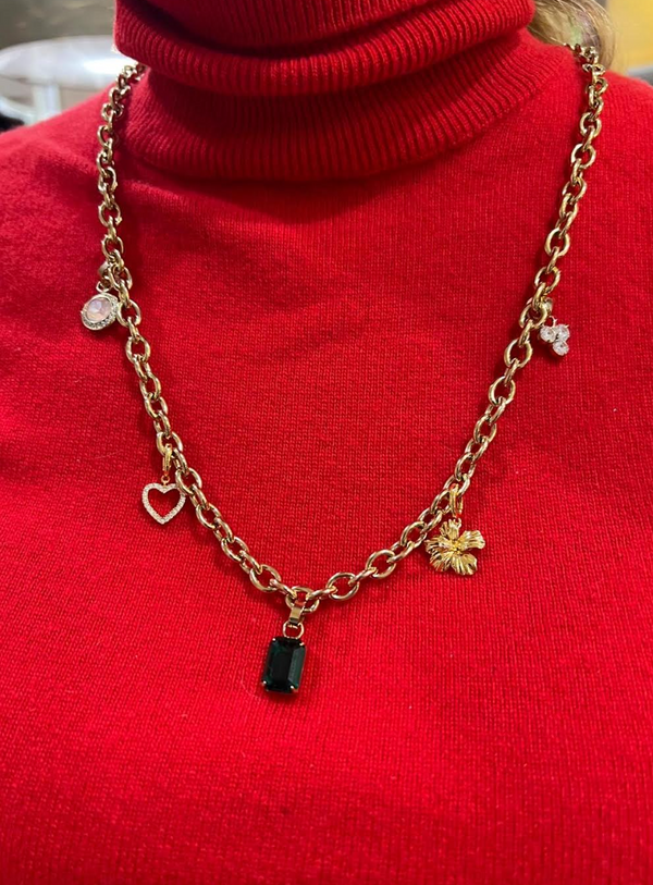 Long Gold Necklace with Charms , 75cm