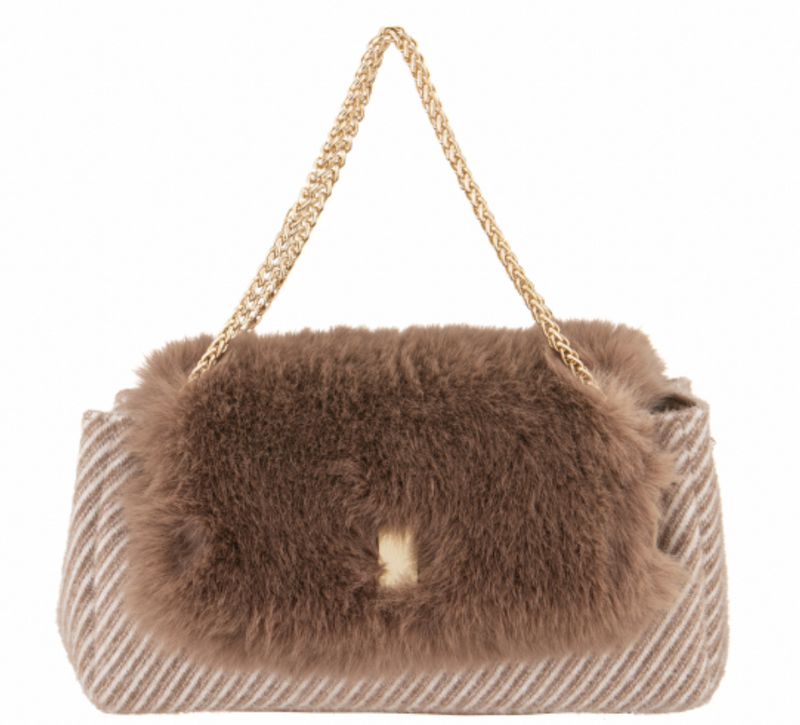 Striped Purse with Faux Fur Accents