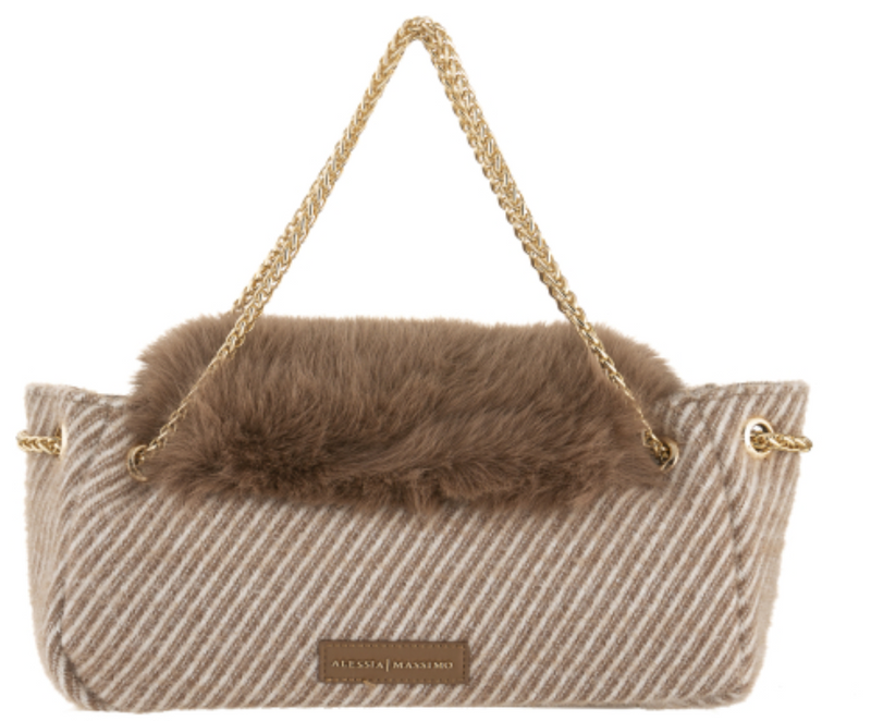 Striped Purse with Faux Fur Accents