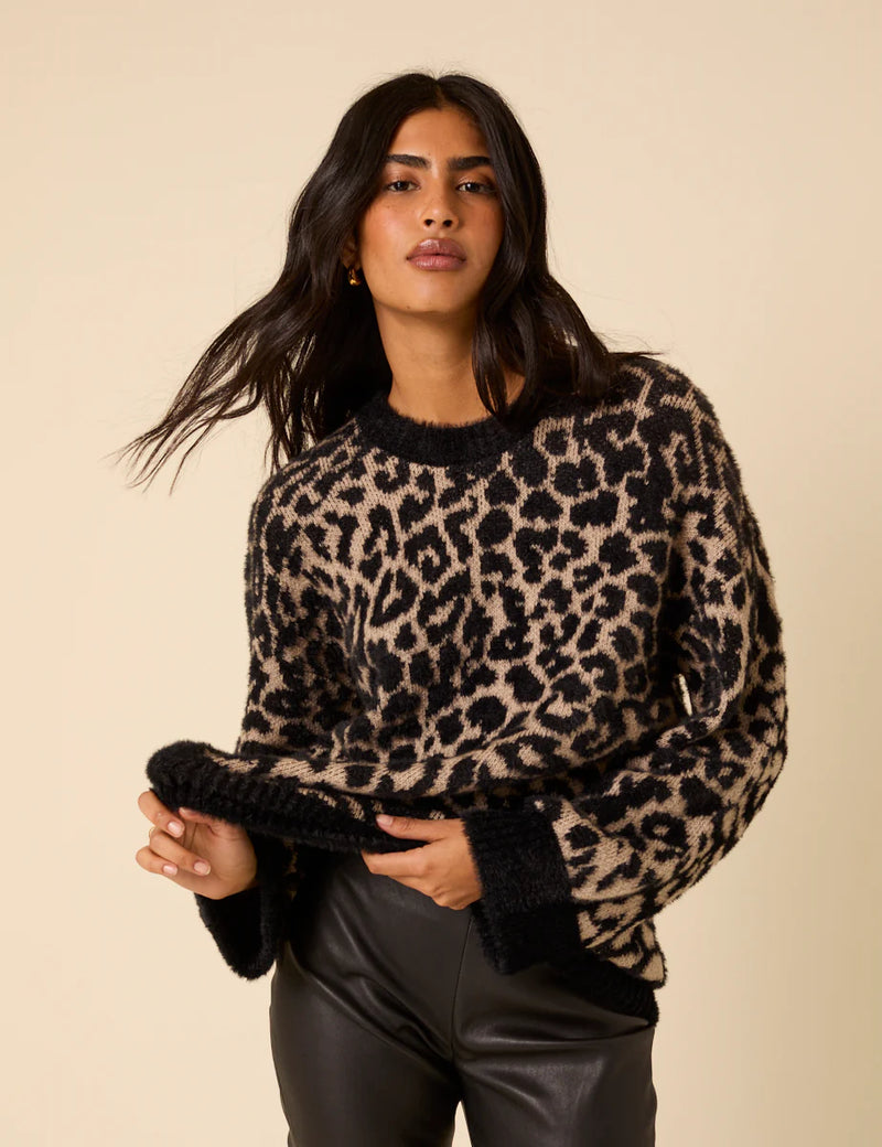 Brown Leopard Print Oversized Jumper
