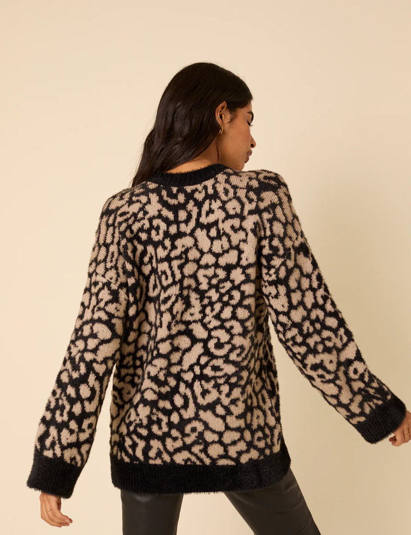 Brown Leopard Print Oversized Jumper