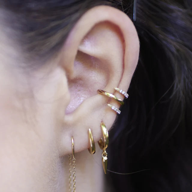 Gold Triple Claw Single Ear Cuff With Clear Stones